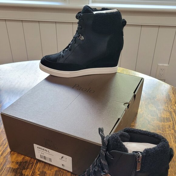 NEW Linea Paolo ARDEN Faux Shearling Trimmed Wedge Sneakers. Booties. Size 7. - Picture 10 of 13